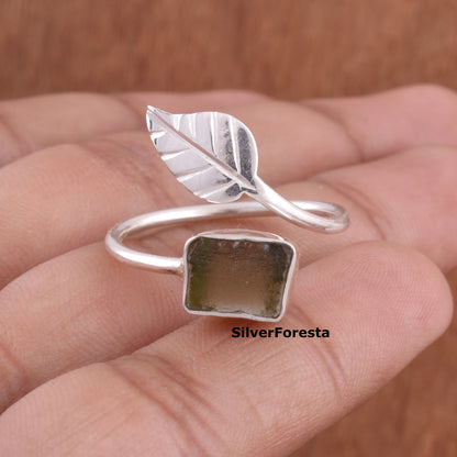 Natural Moldavite Ring 925 Sterling Silver - SilverForestaa