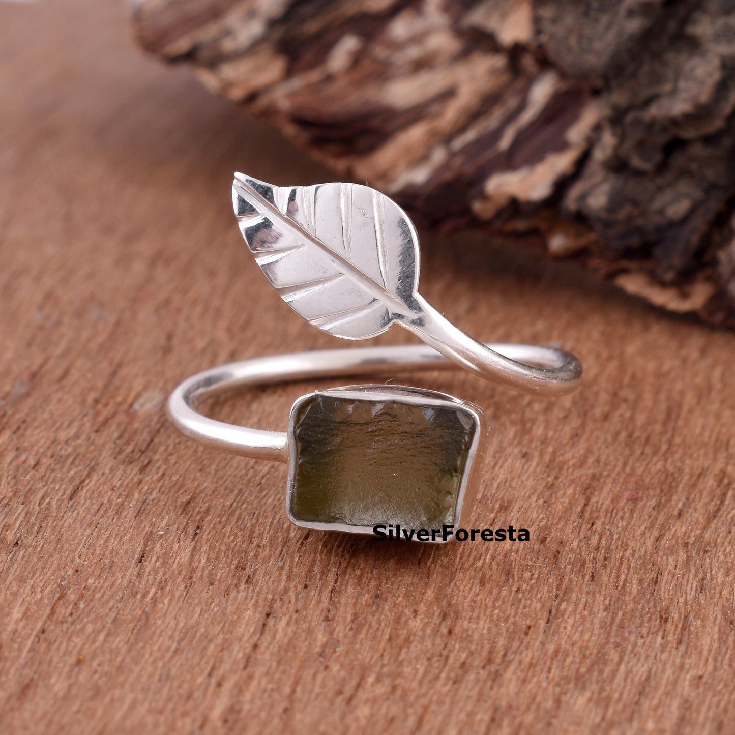 Raw Moldavite 925 Silver Ring | Organic Elegance