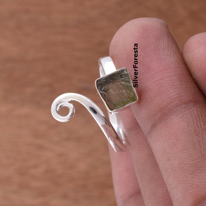 Natural Moldavite Ring | 925 Silver Gift for Her