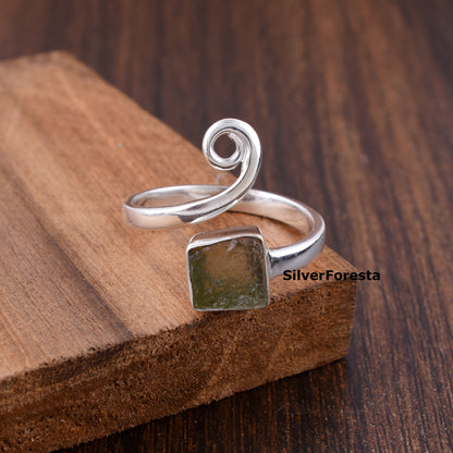 Natural Moldavite Ring | 925 Silver Gift for Her