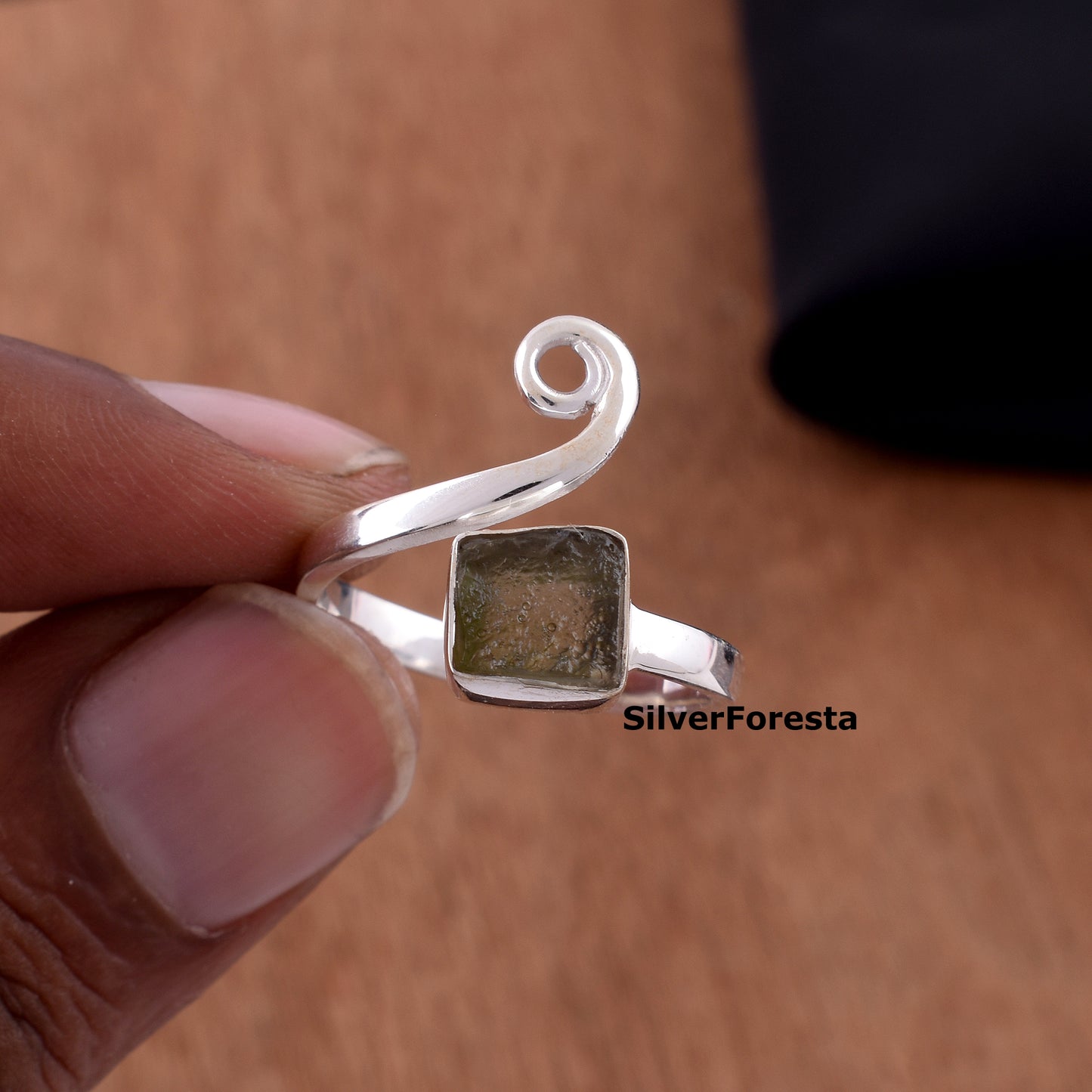 Genuine Moldavite Silver Ring – Artisan Crafted by Silverforestaa