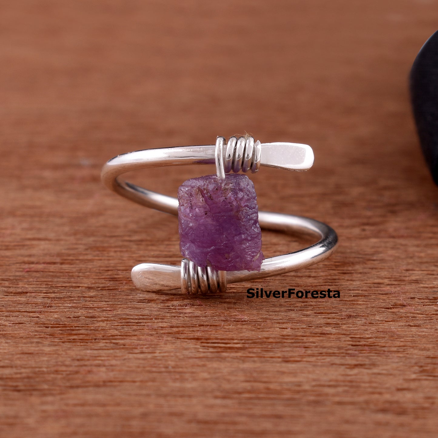Handcrafted Raw Ruby Gemstone Ring – Sterling Silver Wire Wrap