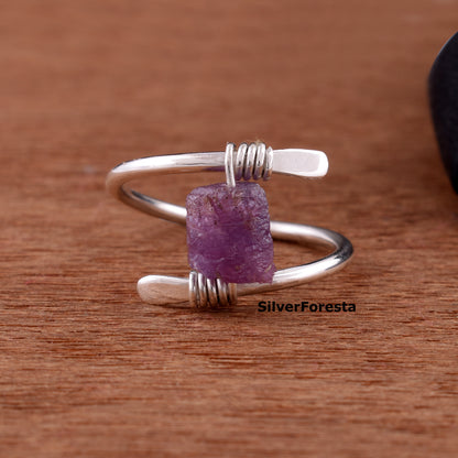 Handcrafted Raw Ruby Gemstone Ring – Sterling Silver Wire Wrap