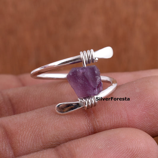 Handcrafted Raw Ruby Gemstone Ring – Sterling Silver Wire Wrap