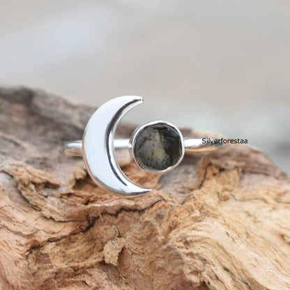 Natural Moldavite Meteorite Ring - 925 Sterling Silver Jewelry