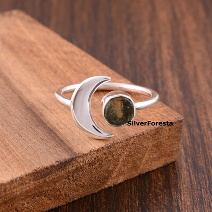 Moldavite Gemstone Silver Ring – Exquisite Green Beauty