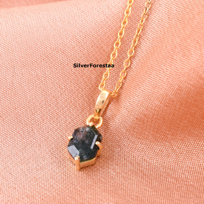 Moss Agate Gemstone Necklace 925 Silver Pendant - SilverForestaa