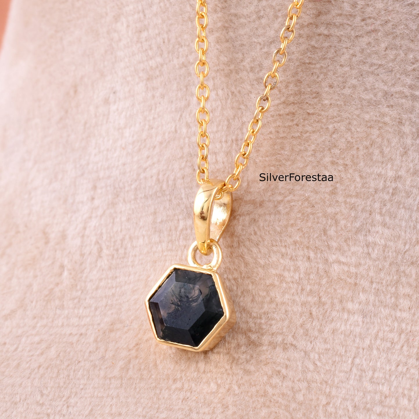 Moss Agate Necklace 925 Sterling Silver Jewelry - SilverForestaa