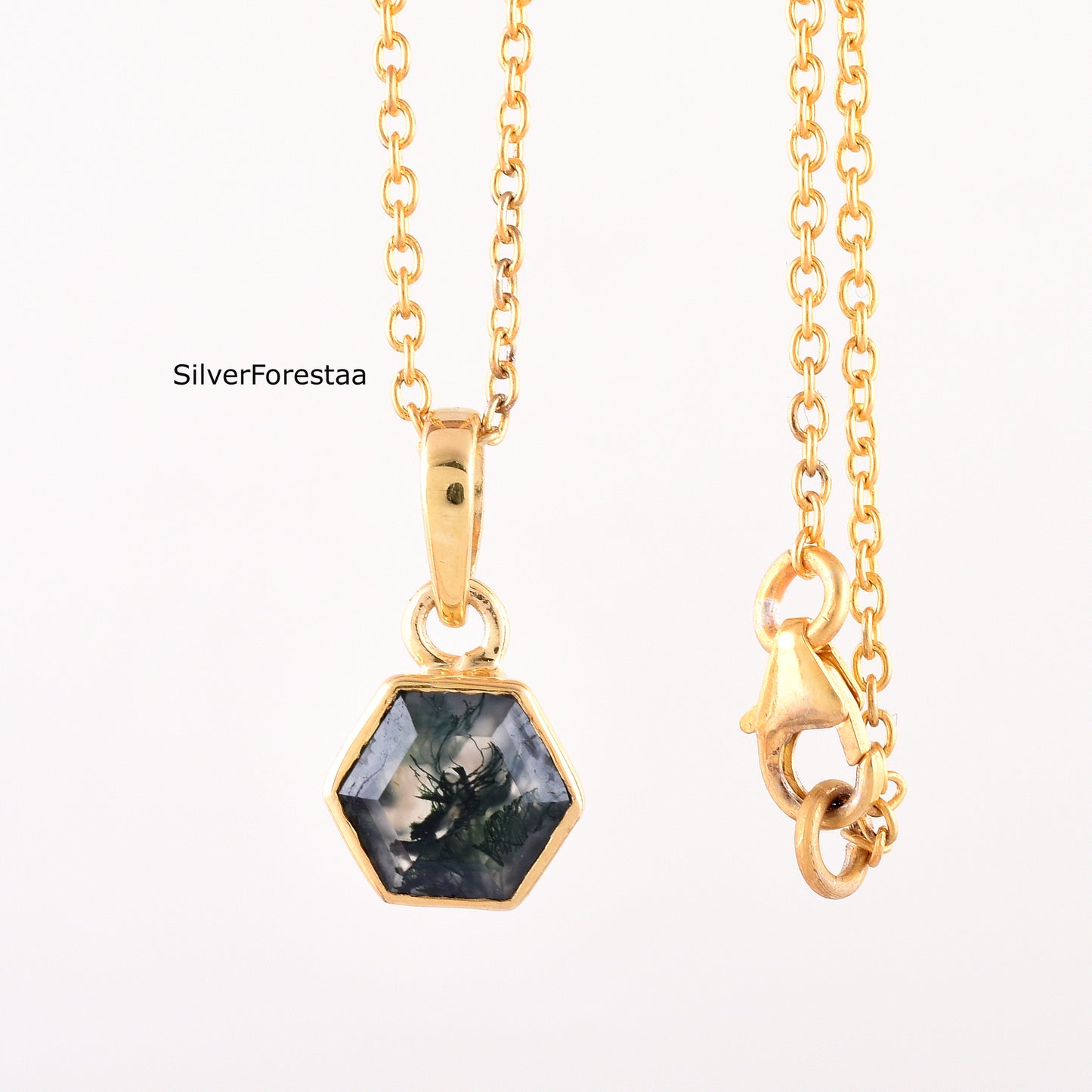 Moss Agate Necklace 925 Sterling Silver Jewelry - SilverForestaa