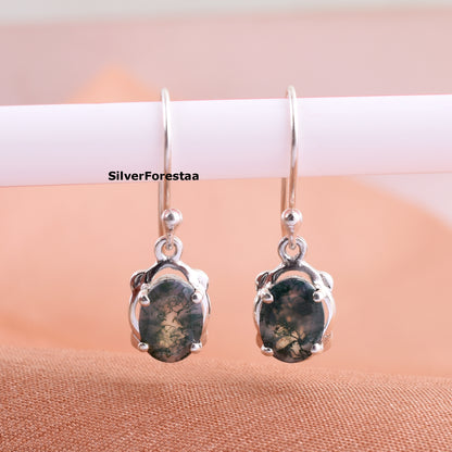 Natural Moss Agate Earrings 925 Silver Jewelry - SilverForestaa