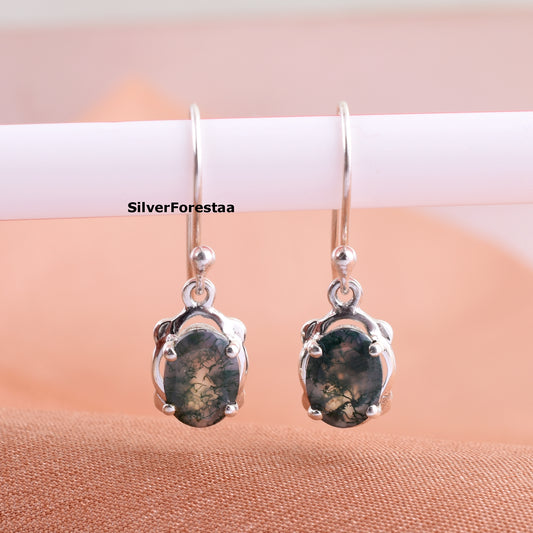 Natural Moss Agate Earrings 925 Silver Jewelry - SilverForestaa