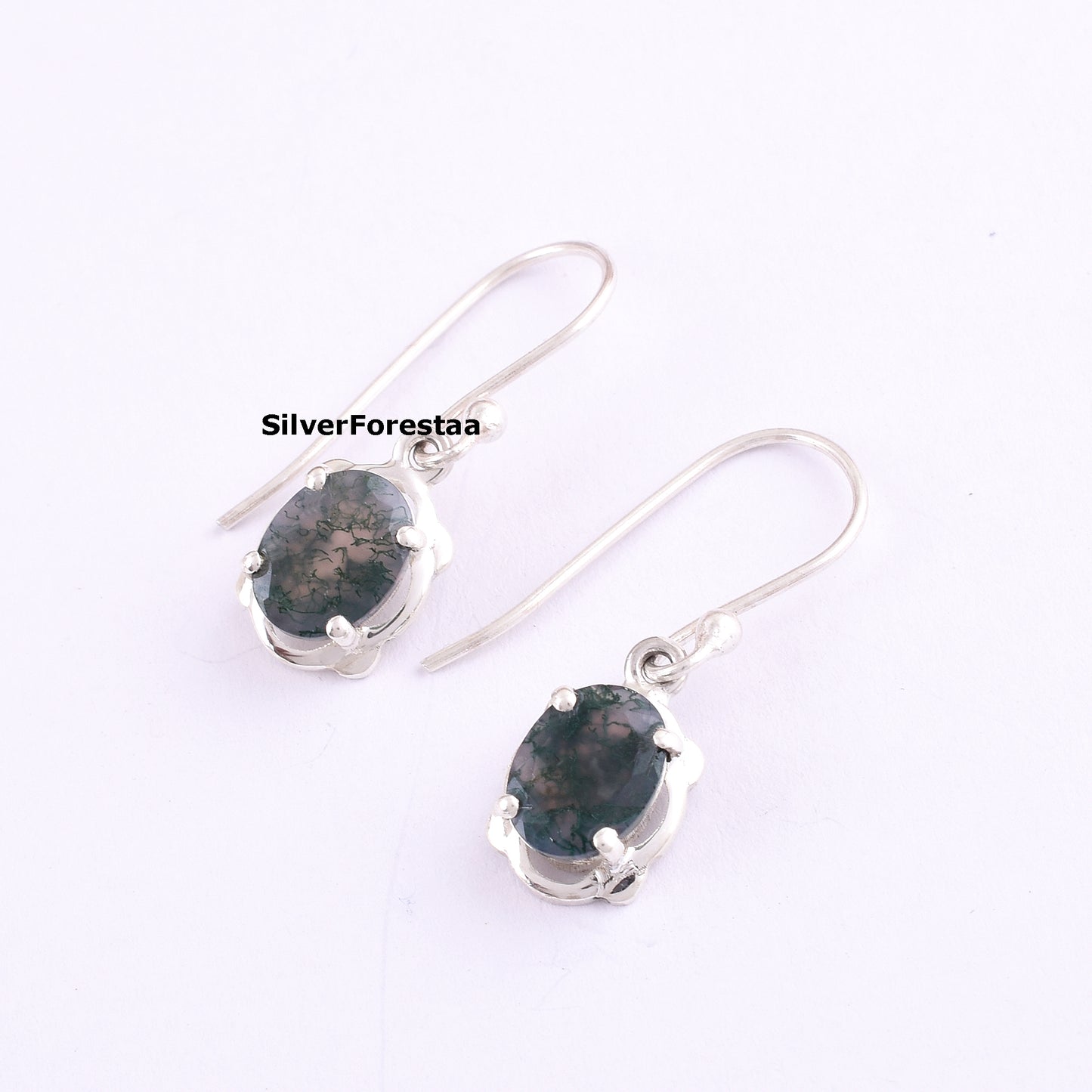 Natural Moss Agate Earrings 925 Silver Jewelry - SilverForestaa
