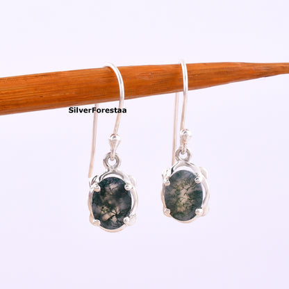 Natural Moss Agate Earrings 925 Silver Jewelry - SilverForestaa