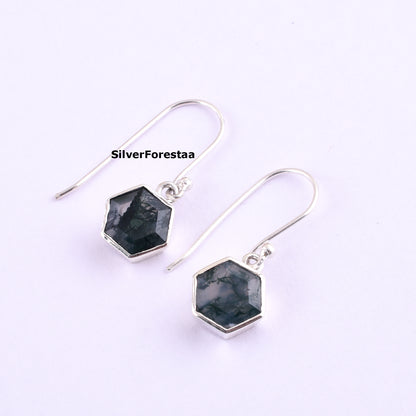 Moss Agate Silver Earrings Earthy Elegance - SilverForestaa