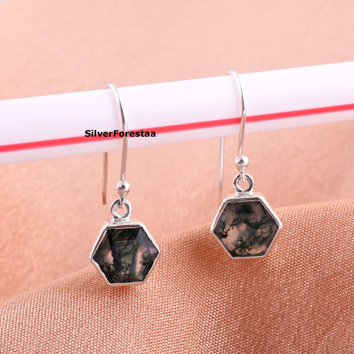 Moss Agate Silver Earrings Earthy Elegance - SilverForestaa