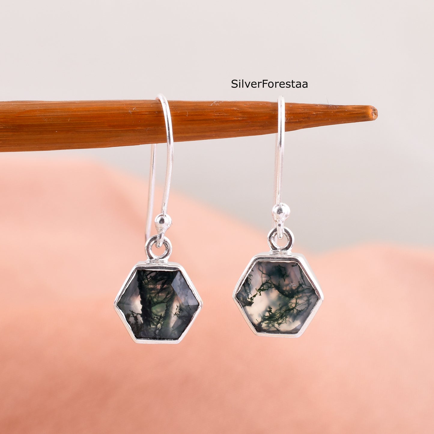 Moss Agate Silver Earrings Earthy Elegance - SilverForestaa