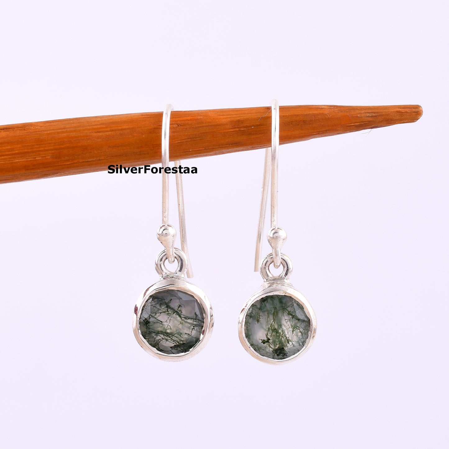 Moss Agate Dangle Earrings 925 Silver Beauty