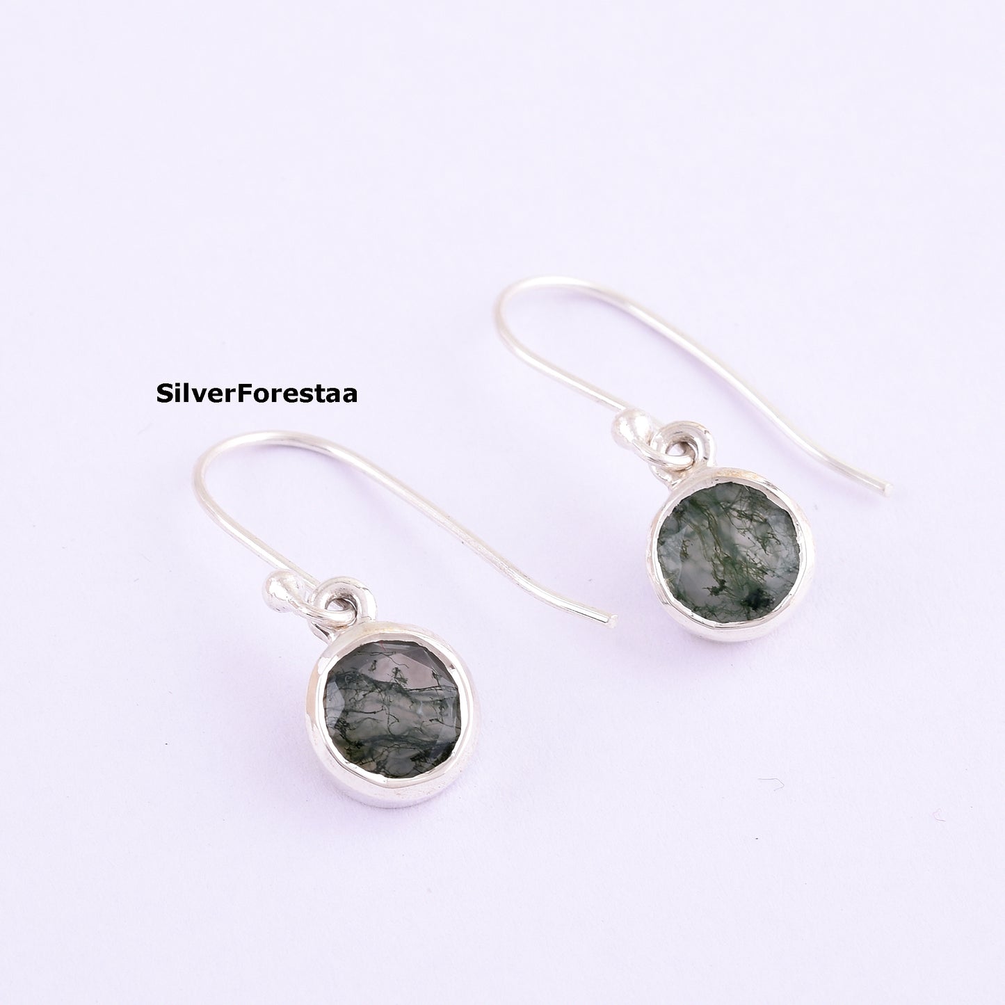 Moss Agate Dangle Earrings 925 Silver Beauty