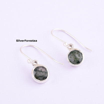 Moss Agate Dangle Earrings 925 Silver Beauty