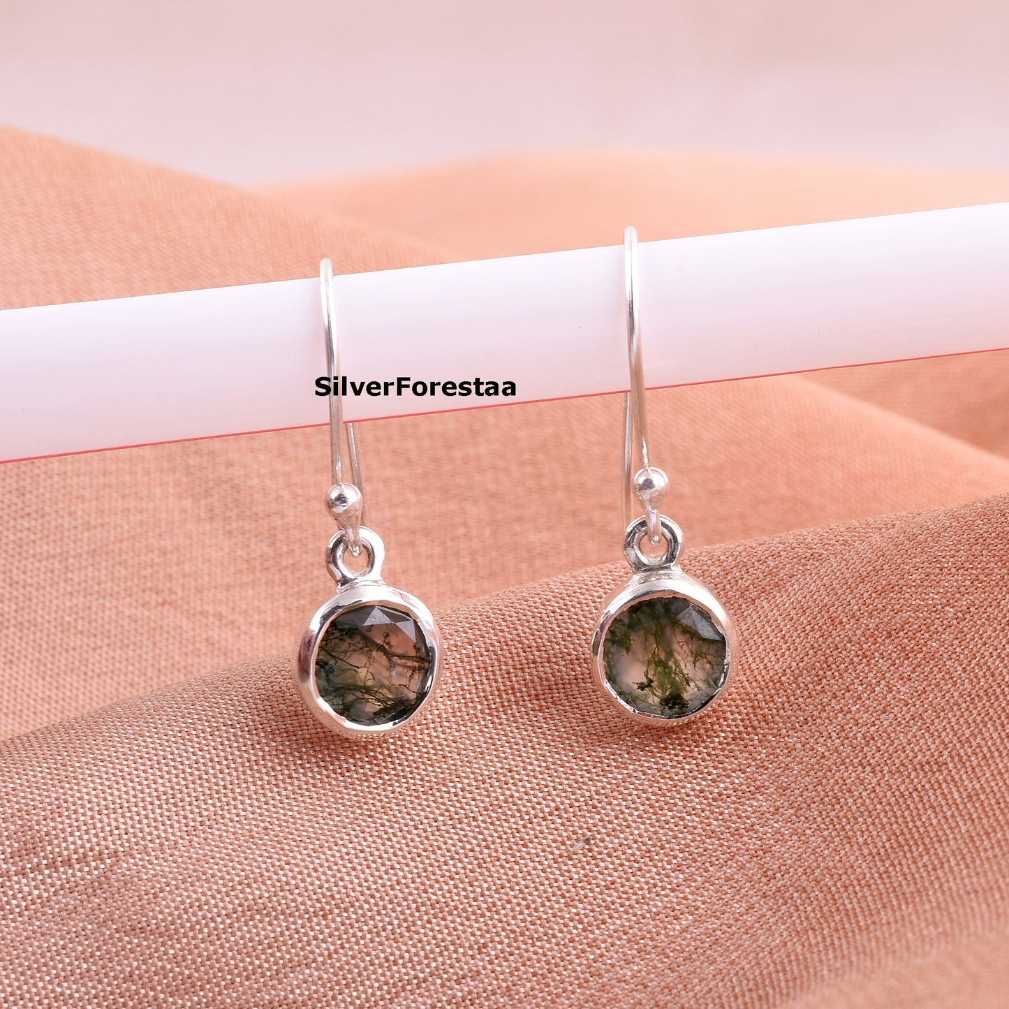 Moss Agate Dangle Earrings 925 Silver Beauty