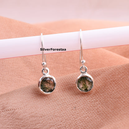 Moss Agate Dangle Earrings 925 Silver Beauty
