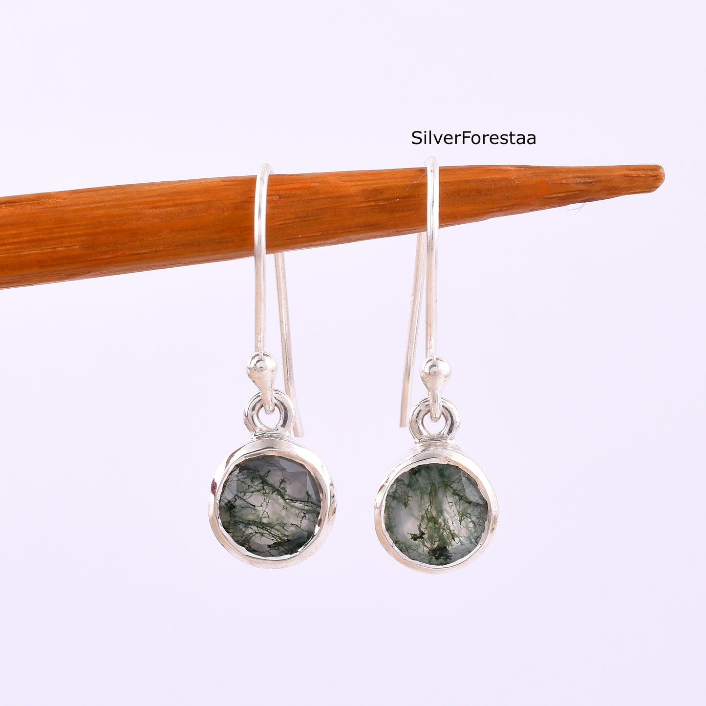 Moss Agate Dangle Earrings 925 Silver Beauty