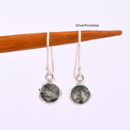 Moss Agate Dangle Earrings 925 Silver Beauty