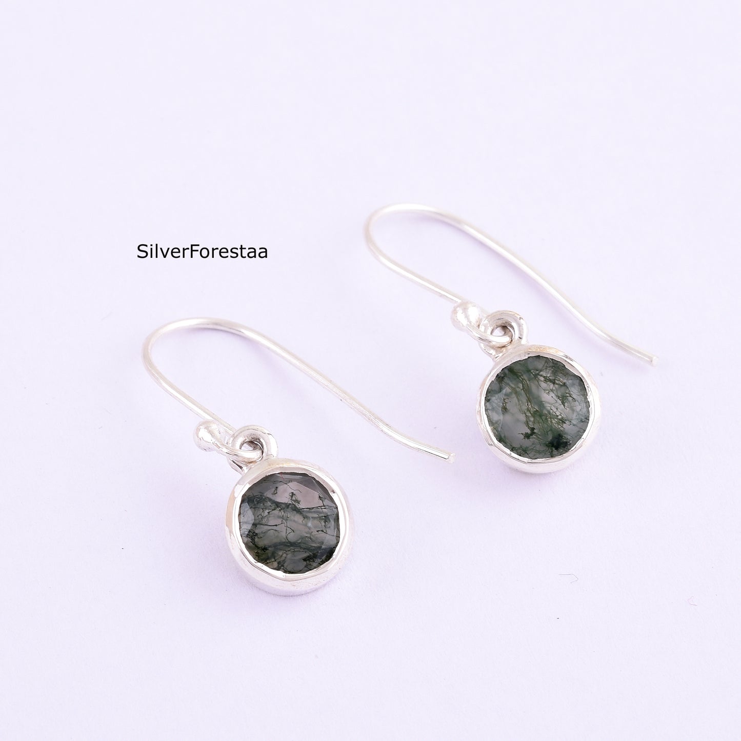 Moss Agate Dangle Earrings 925 Silver Beauty