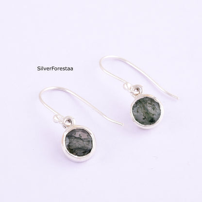 Moss Agate Dangle Earrings 925 Silver Beauty