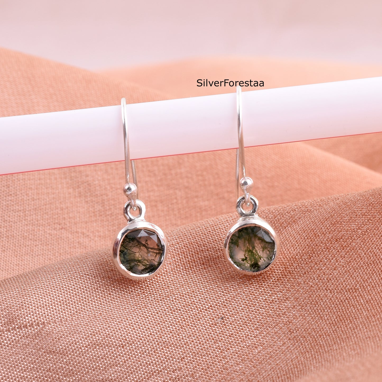 Moss Agate Dangle Earrings 925 Silver Beauty