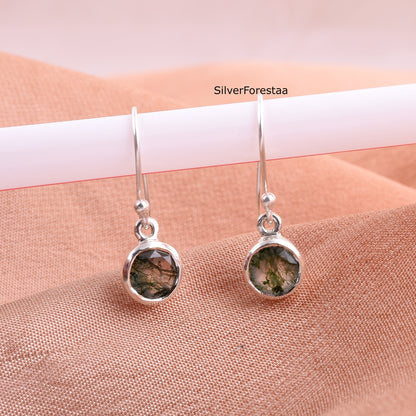 Moss Agate Dangle Earrings 925 Silver Beauty