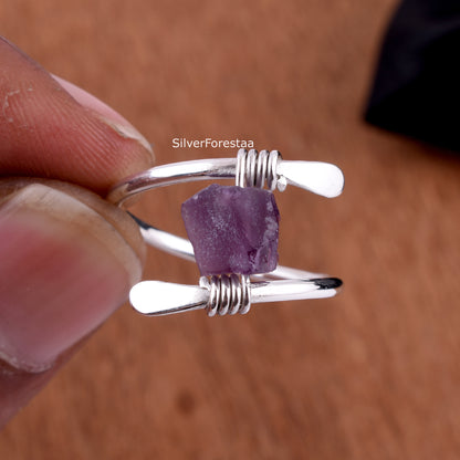 Rough Amethyst Wired Ring - SilverForestaa