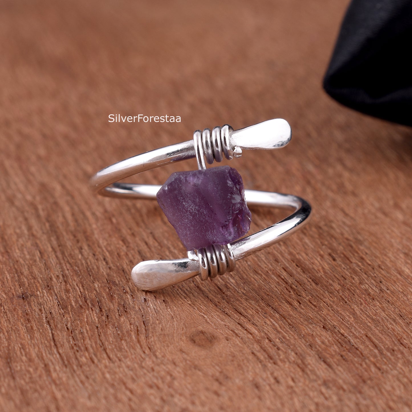 Rough Amethyst Wired Ring - SilverForestaa