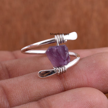 Rough Amethyst Wired Ring - SilverForestaa