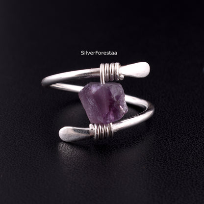 Rough Amethyst Wired Ring - SilverForestaa