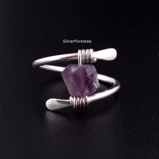 Rough Amethyst Wired Ring - SilverForestaa