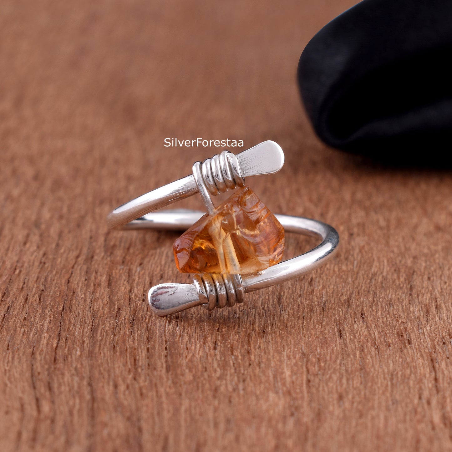 Natural Citrine Raw Stone Ring Handmade Silver Jewelry