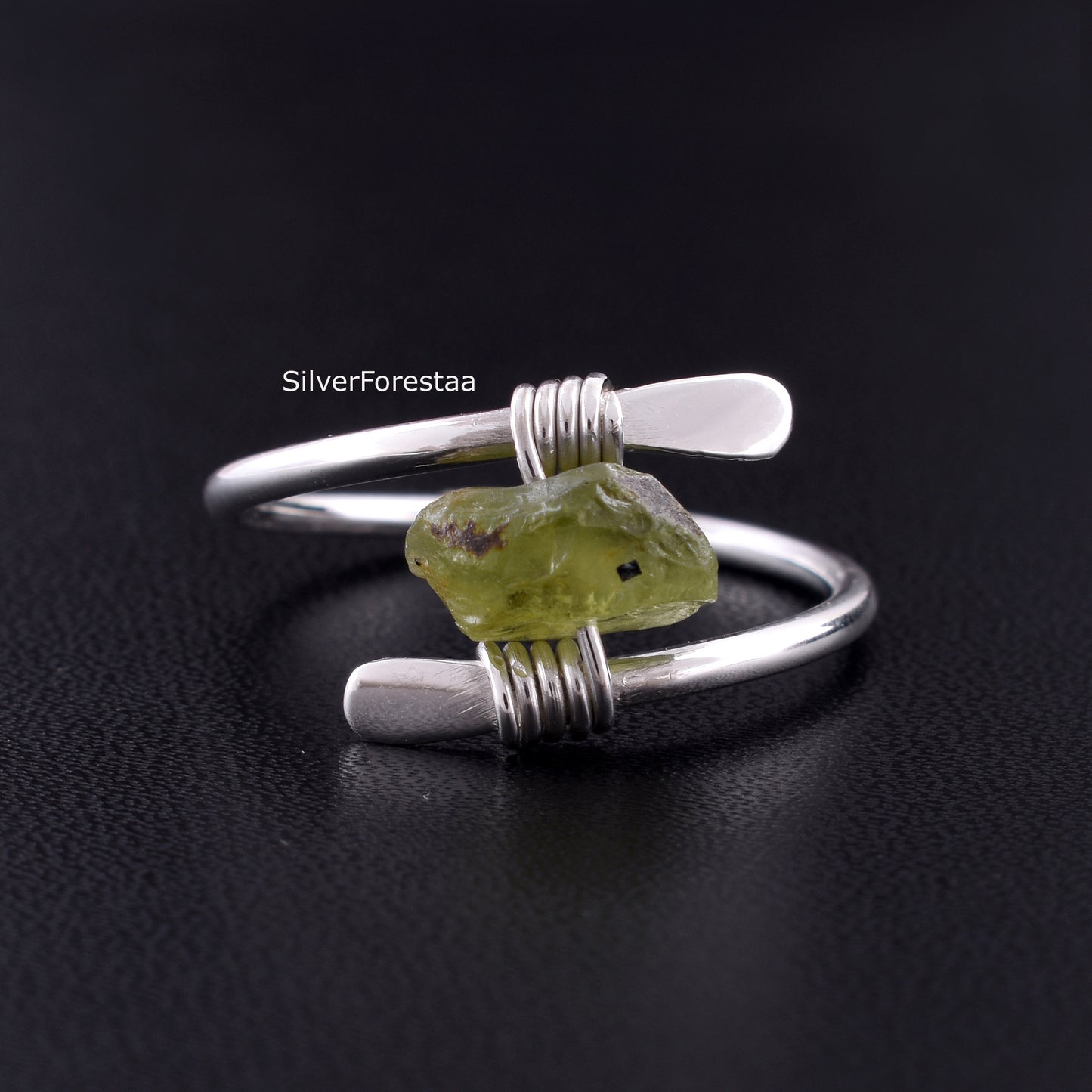 Rough Peridot Ring 925 Sterling Silver Gemstone Jewelry