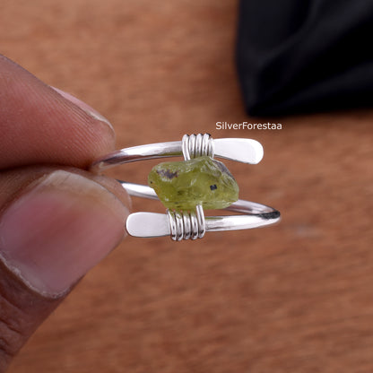 Rough Peridot Ring 925 Sterling Silver Gemstone Jewelry