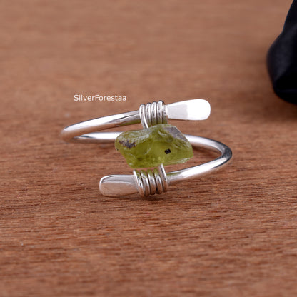 Rough Peridot Ring 925 Sterling Silver Gemstone Jewelry
