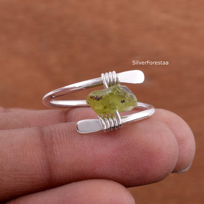 Rough Peridot Ring 925 Sterling Silver Gemstone Jewelry