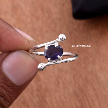 Natural Blue Sapphire Ring 925 Sterling Silver Jewelry