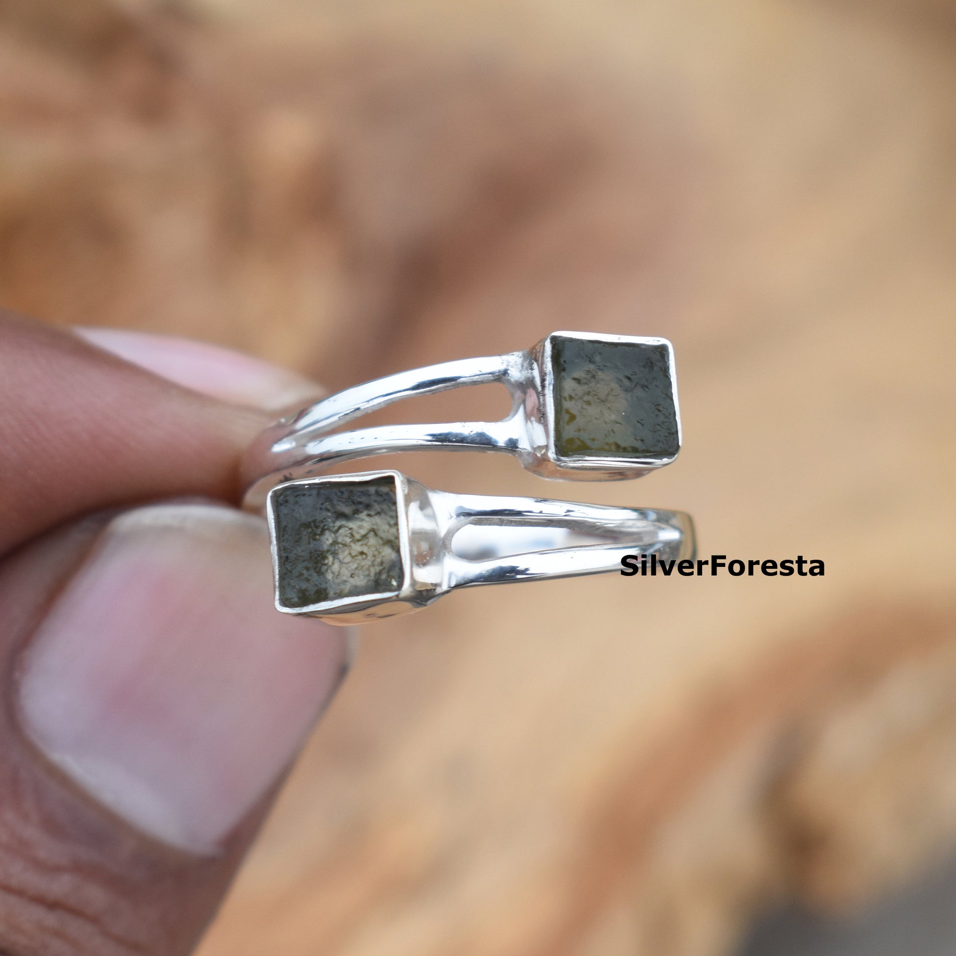Handcrafted Moldavite Silver Ring - SILVERFORESTAA