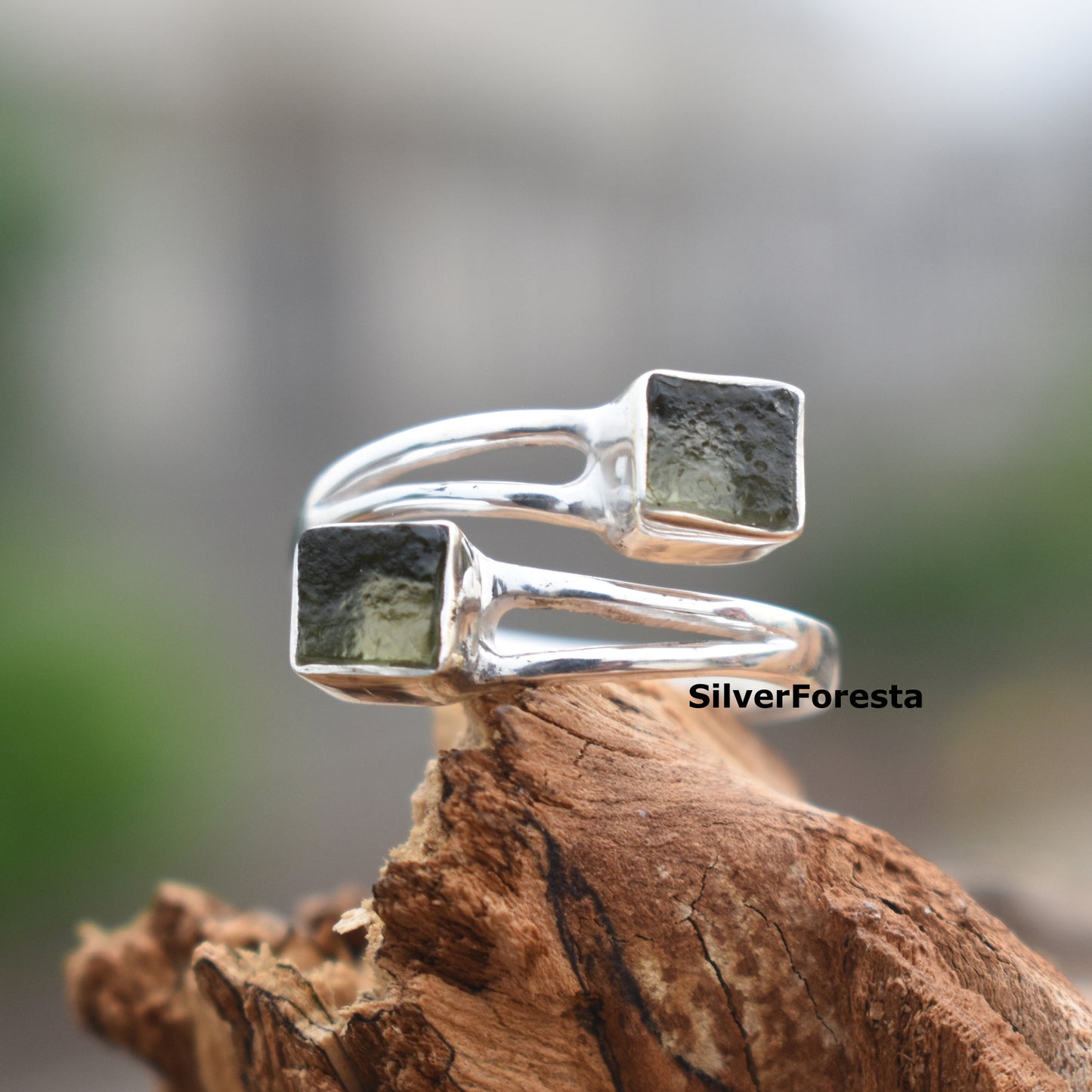 Artistic Moldavite Ring | Natural Meteorite Jewelry