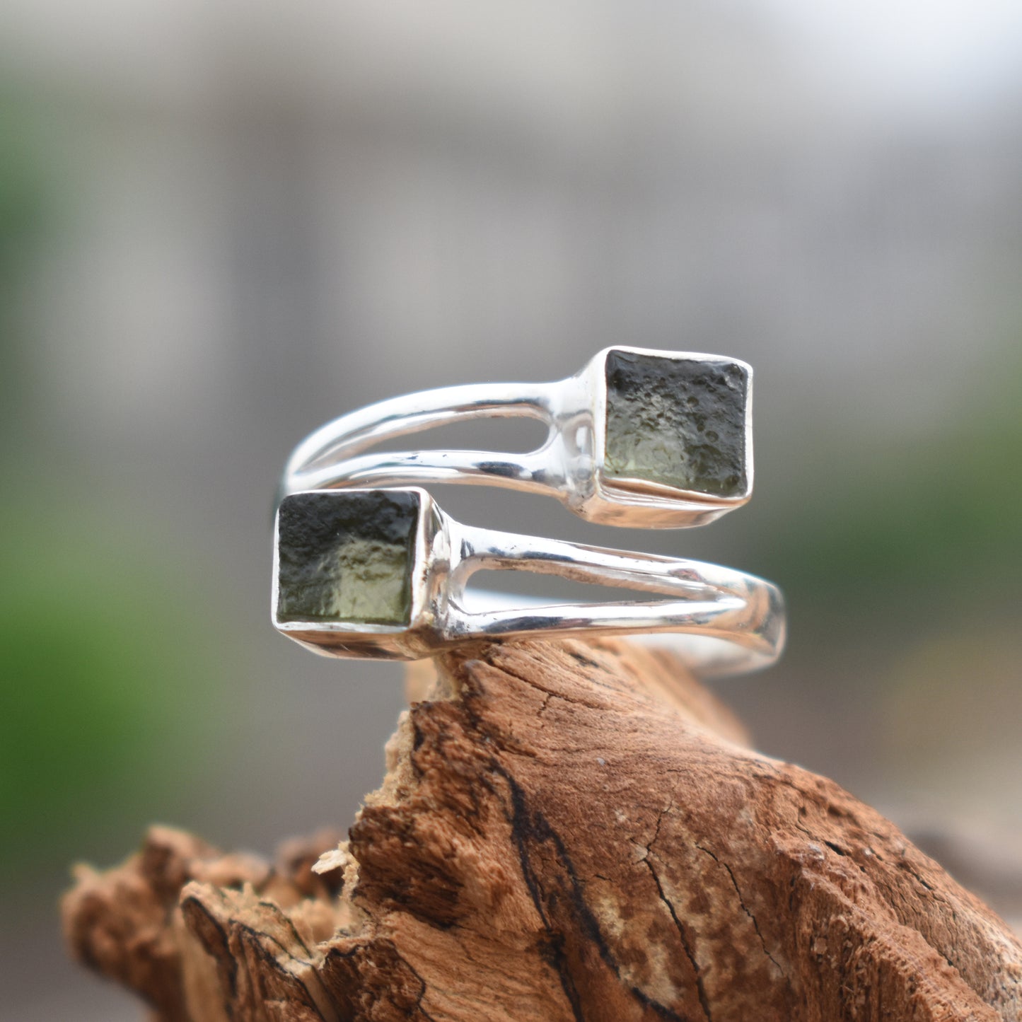 Artistic Moldavite Ring | Natural Meteorite Jewelry