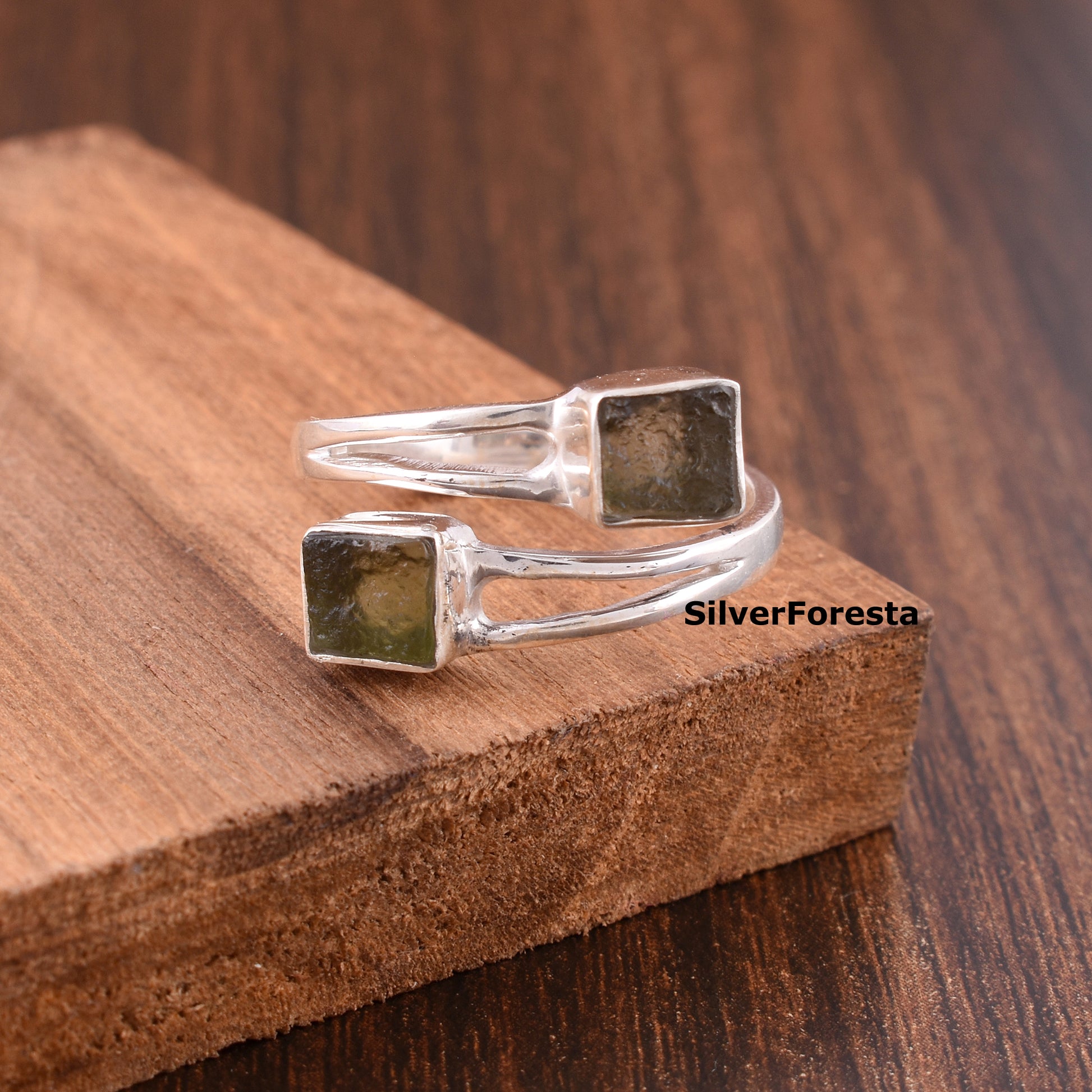 Handcrafted Moldavite Silver Ring - SILVERFORESTAA