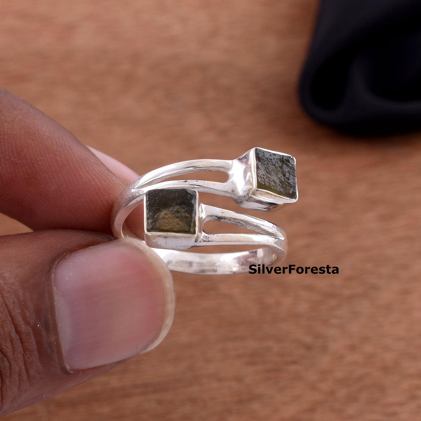 Artistic Moldavite Ring | Natural Meteorite Jewelry