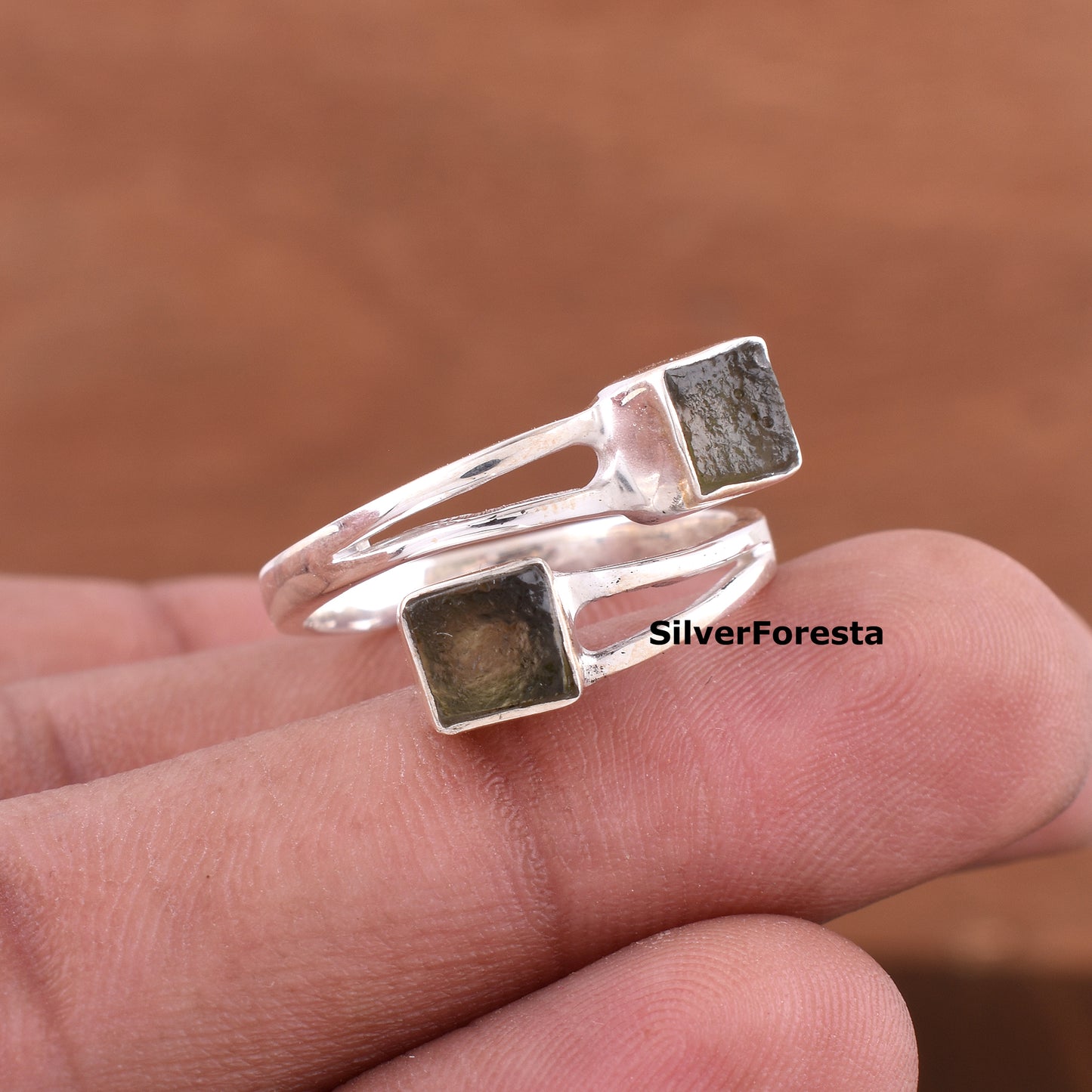 Artistic Moldavite Ring | Natural Meteorite Jewelry