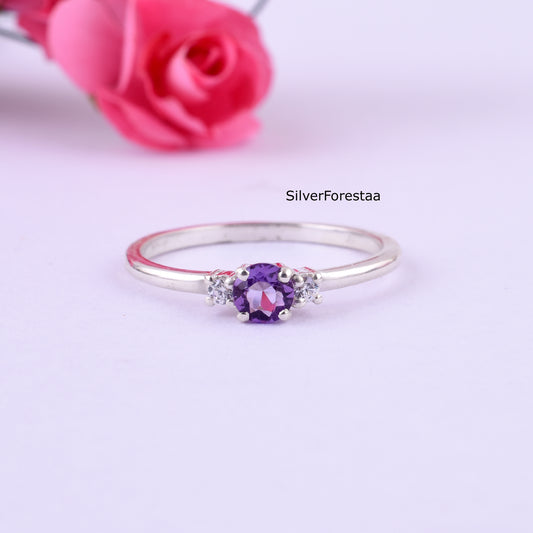 Amethyst Gemstone Sterling Silver Ring - SilverForestaa