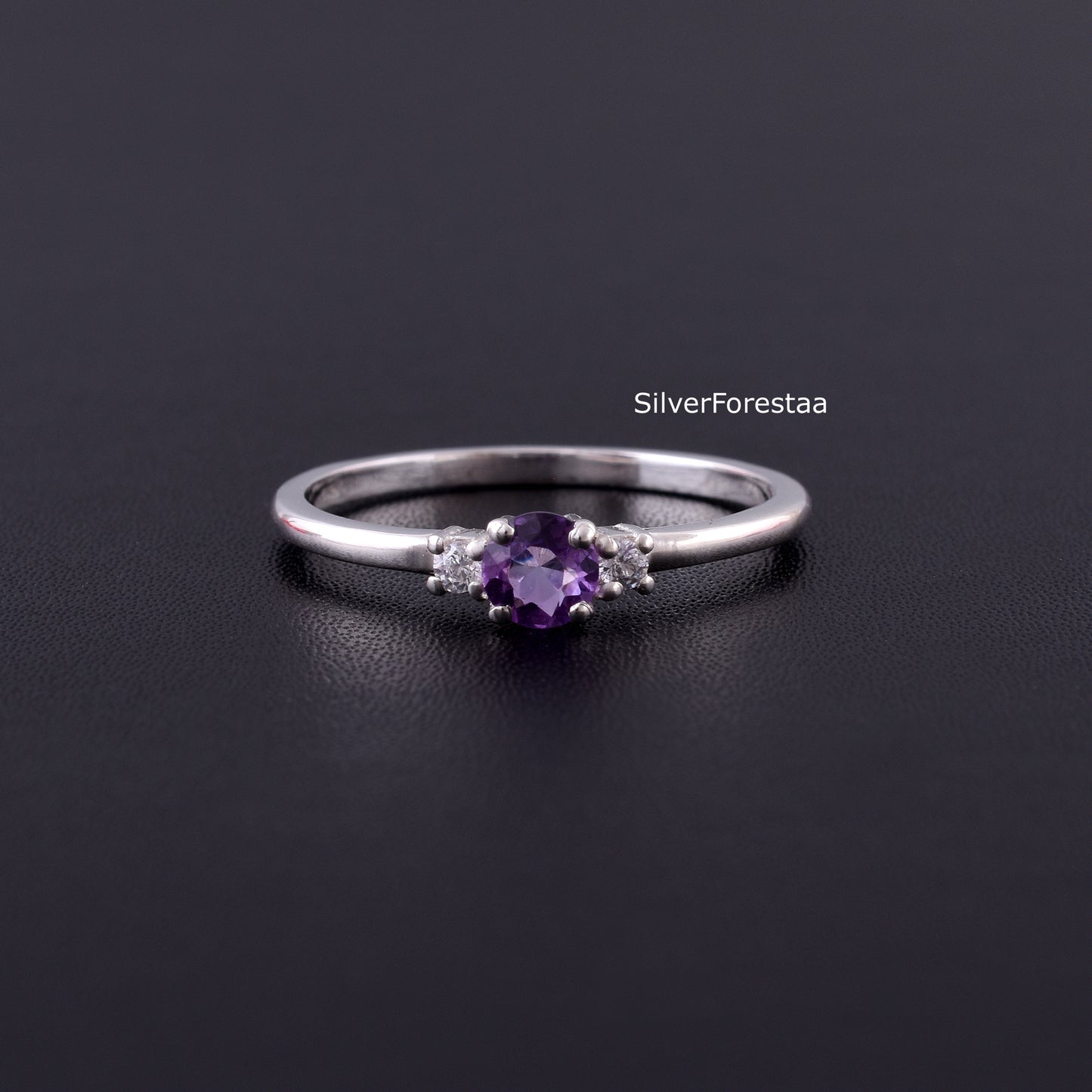 Amethyst Gemstone Sterling Silver Ring - SilverForestaa